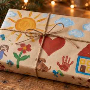 Papel Regalo pintado a mano por niños de fundaciones